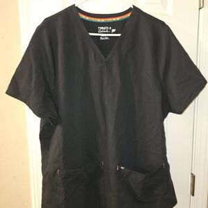 Fabletics Black V-Neck Top with Rainbow Trim